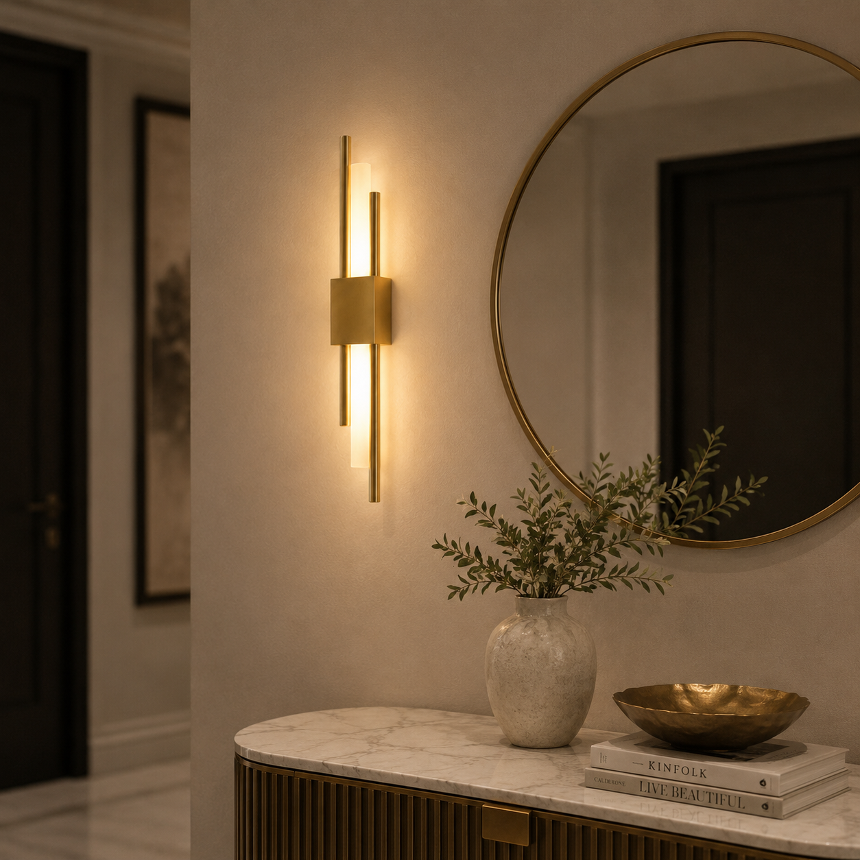 Applique Murale LED Moderne en Laiton — Design Vertical Premium