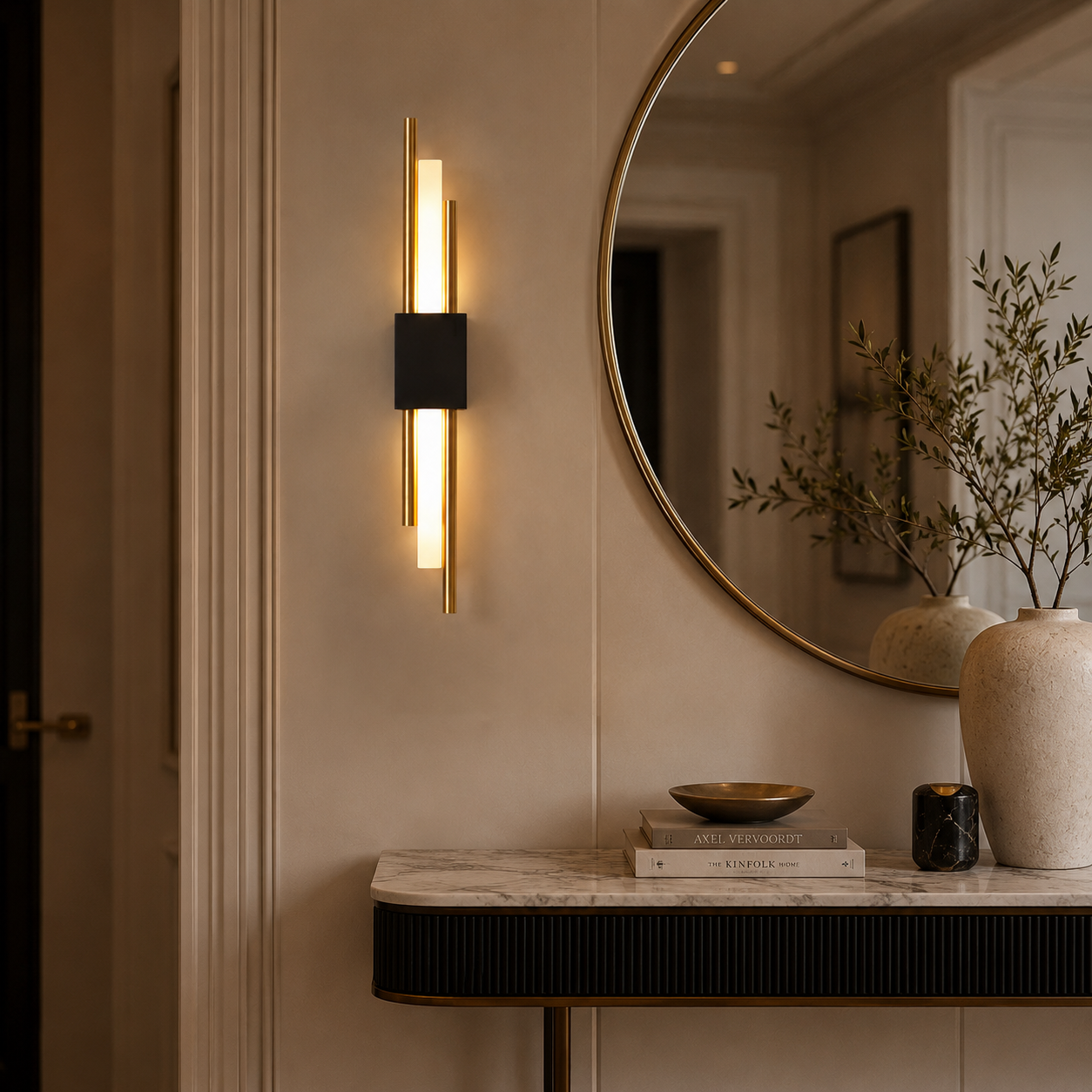 Applique Murale LED Moderne en Laiton — Design Vertical Premium