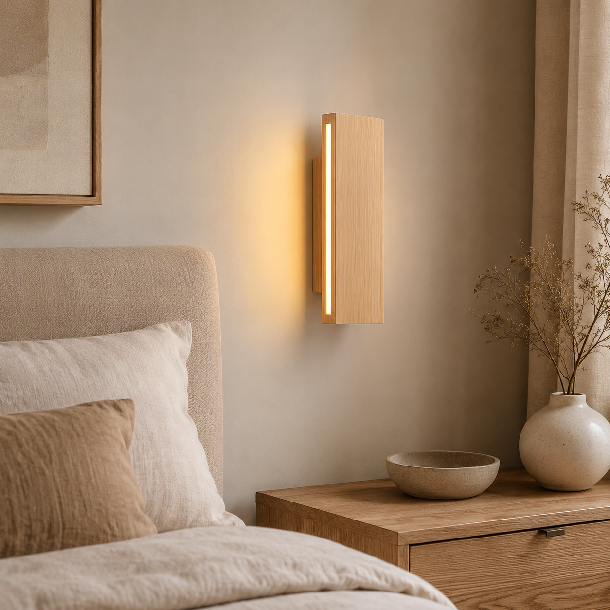 Applique Murale LED en Bois Massif — Design Naturel Japonais