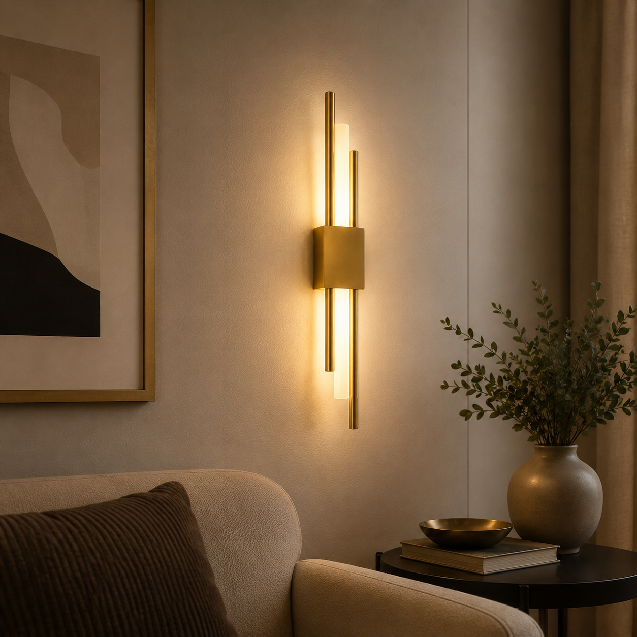 Applique Murale LED Moderne en Laiton — Design Vertical Premium