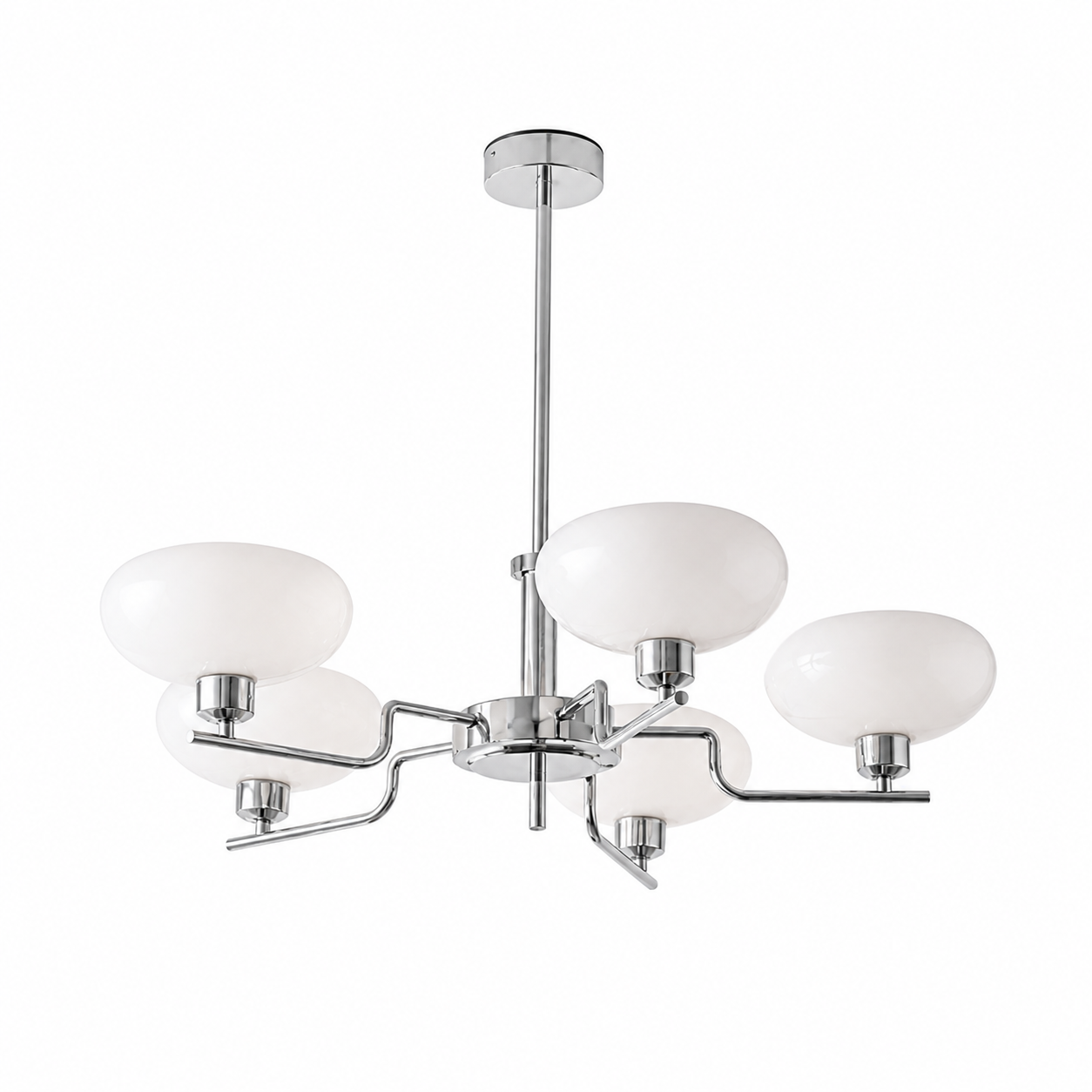 Lustre suspension 5 lumières en verre blanc