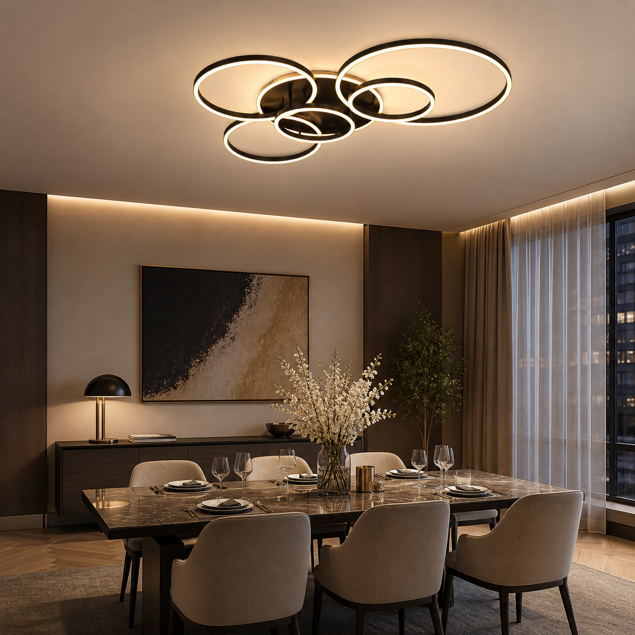 Plafonnier LED 6 Anneaux 72W