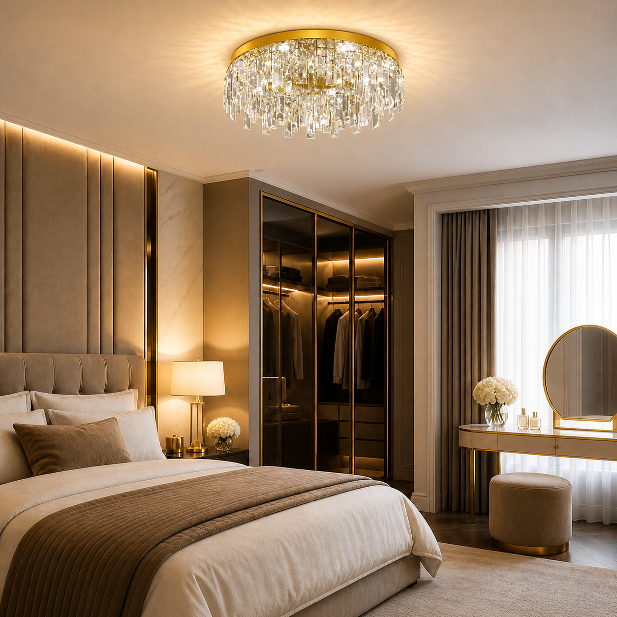 Plafonnier LED Cristal Doré