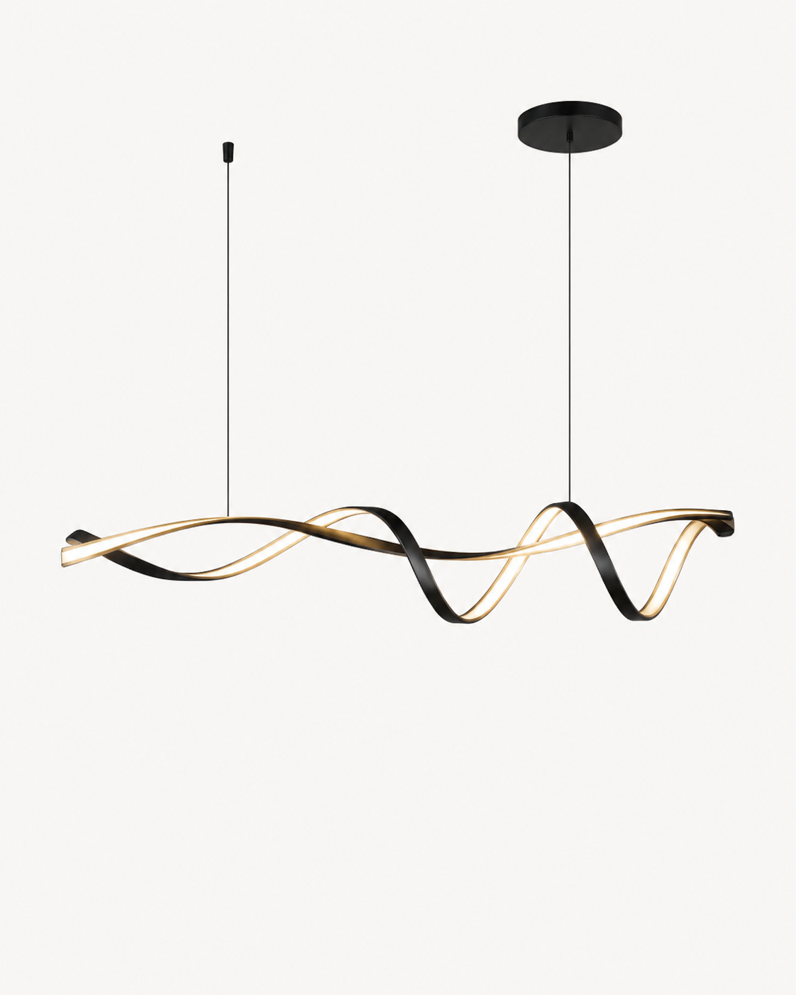 Suspension LED moderne ondulée – Métal noir et finition dorée