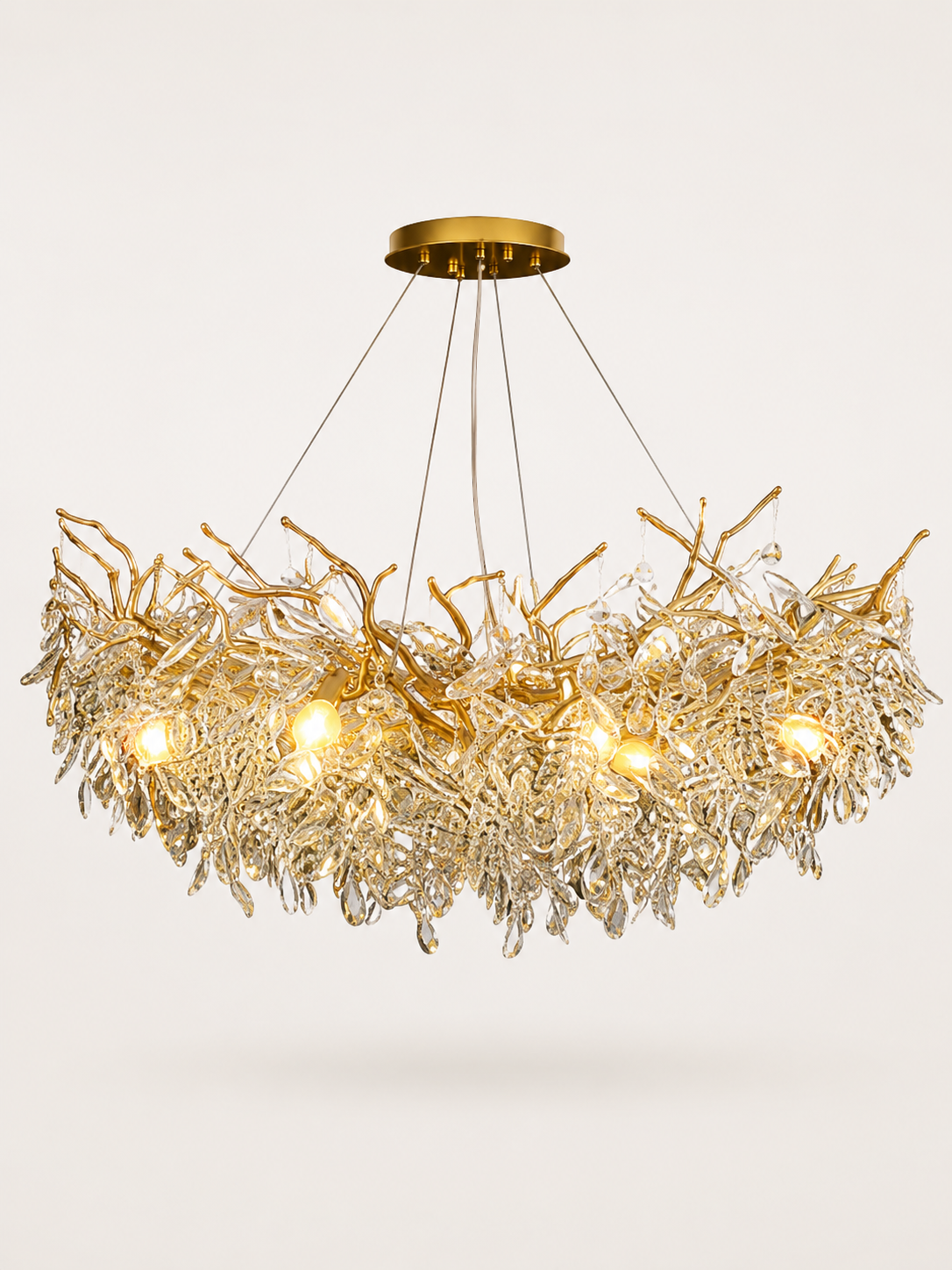 Lustre suspension LED en cristal – Finition dorée