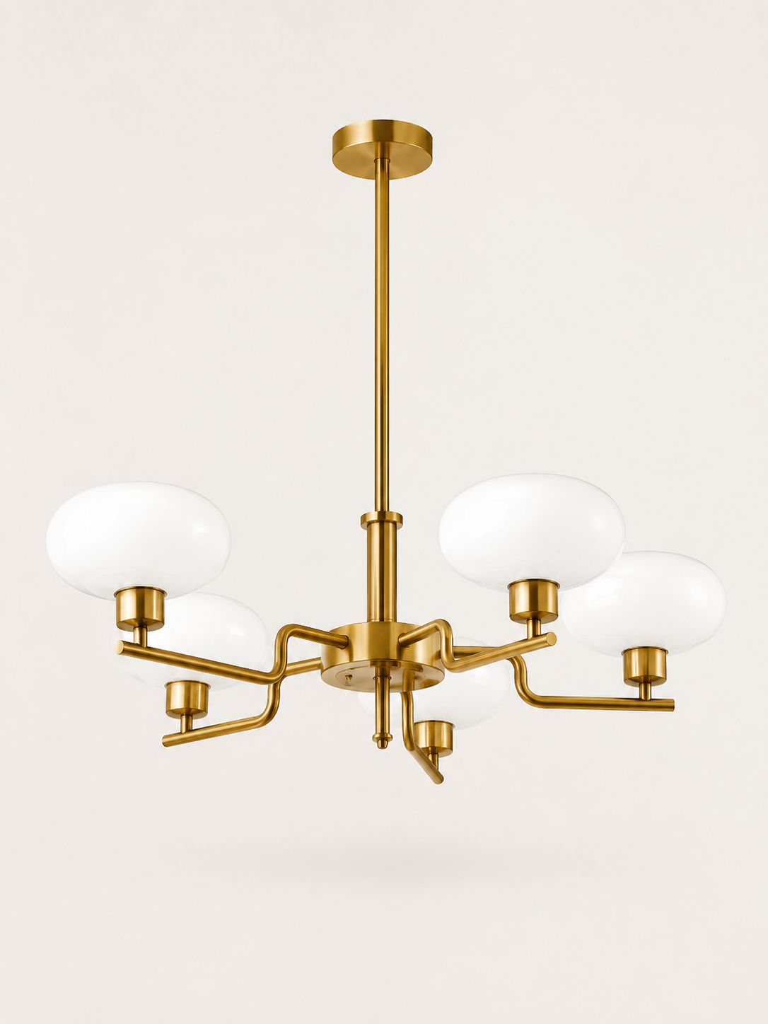 Lustre suspension 5 lumières en verre blanc