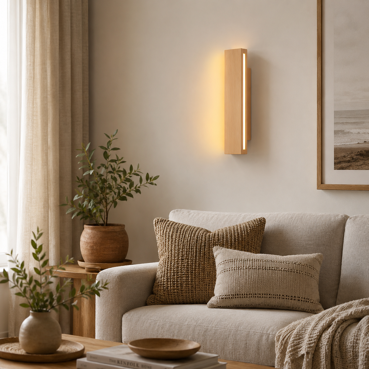Applique Murale LED en Bois Massif — Design Naturel Japonais