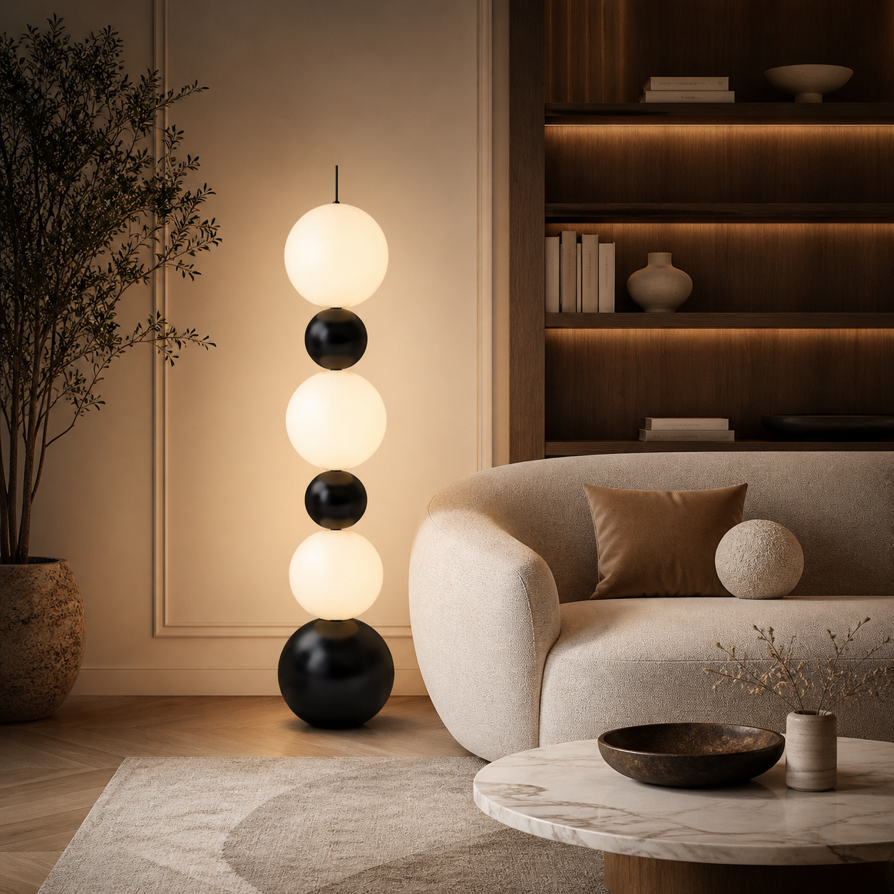 Lampadaire LED décoratif à boules en verre