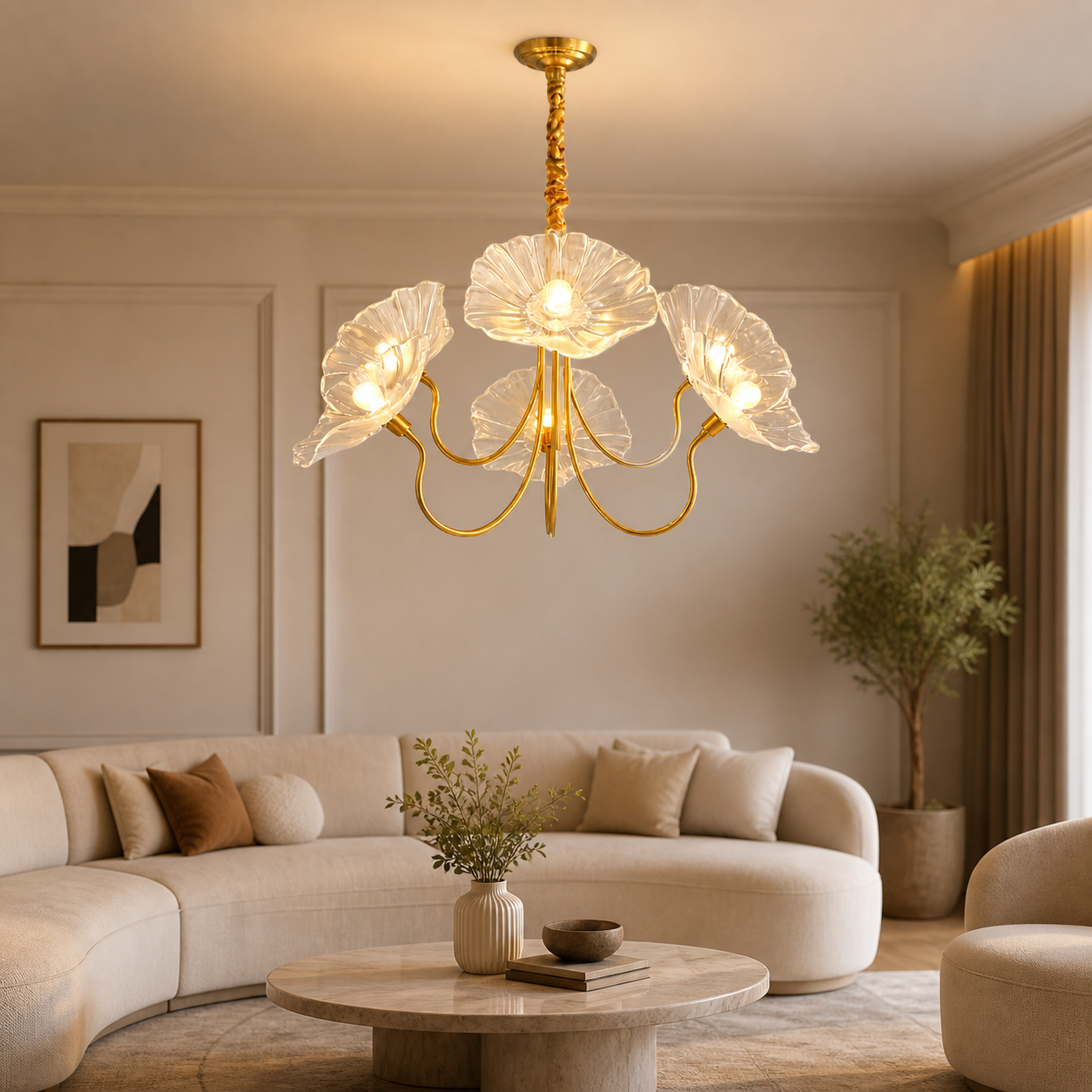 Lustre suspension moderne en verre transparent